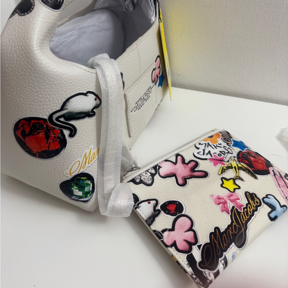 Marc Jacobs The Mini Sack Sticker Leather Top Handle Bag - Picture 7 of 10